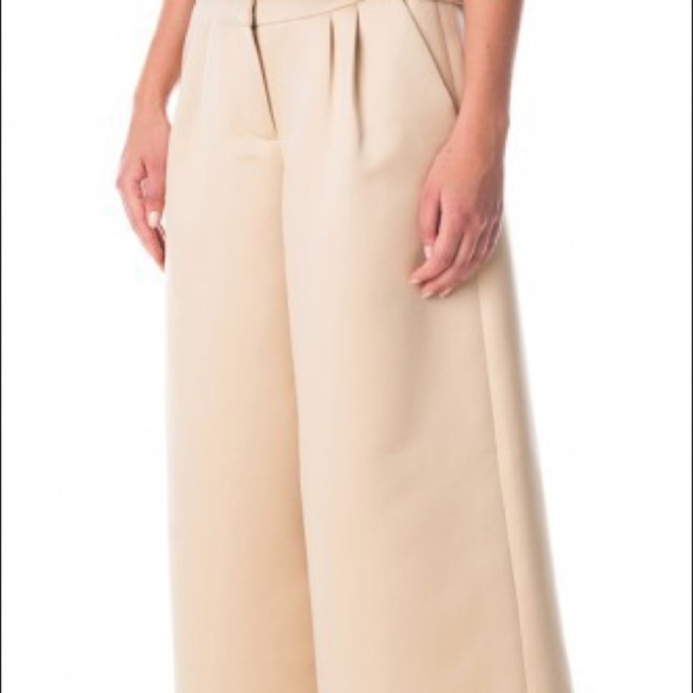 Tibi Wide-leg Cropped Satin Beige Culottes Size 4